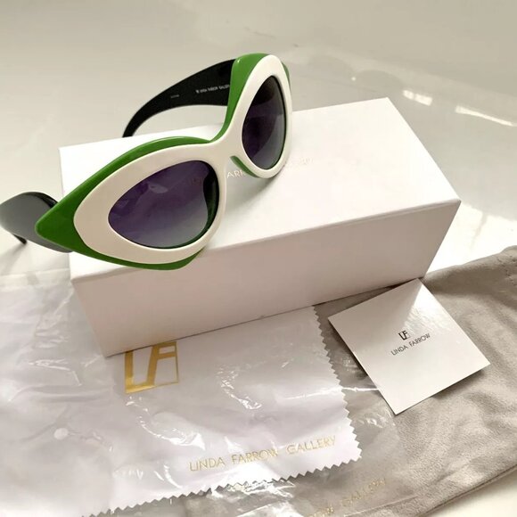 LINDA FARROW PRABAL GURUNG Cat Eye Pop Art White Green Geometric PG17 Sunglasses - Picture 9 of 12
